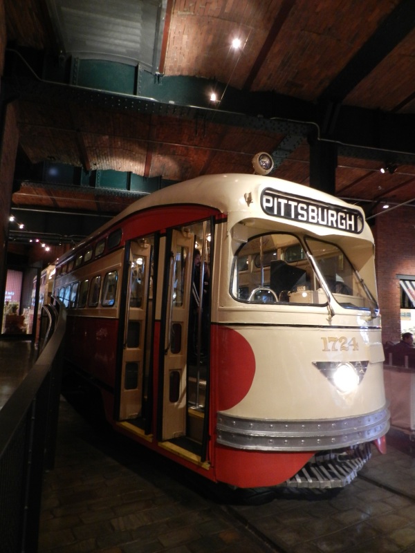 Reconstructed trolley on display in the History Center's lobby.