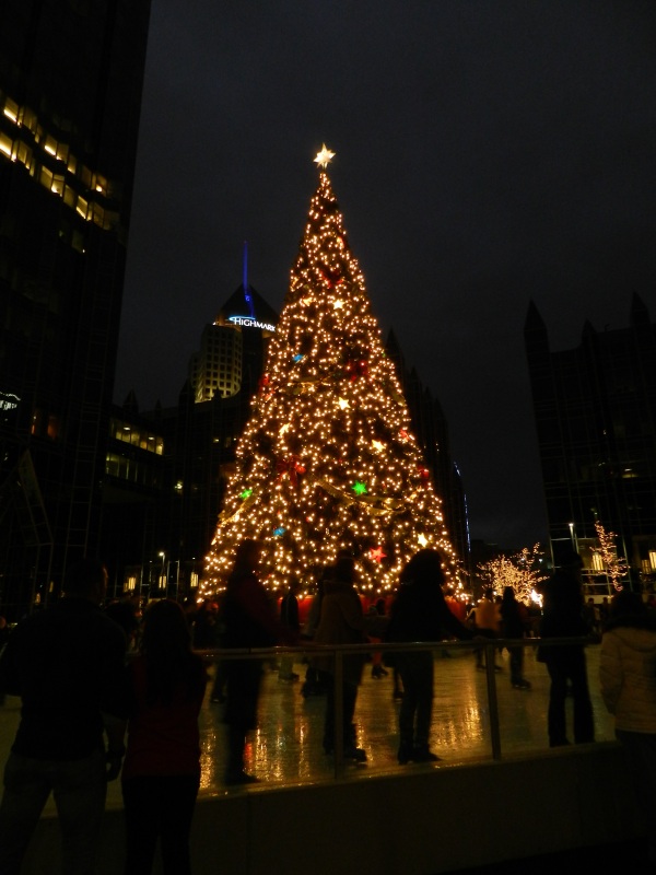 The Christmas tree at PPG Plaza.